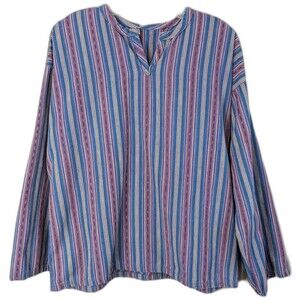 Baha Stripe Shirt Adult MEDIUM Purple Blue Striped Woven Unbranded Tagless Boho